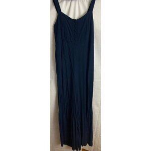 Madewell Button-Front Crop Jumpsuit Navy Blue SZ 0‎ Womens Sleeveless Pockets